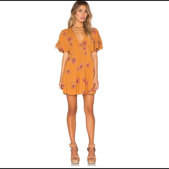 Free People Drapey Melanie Printed Mini Dress Mustard Floral 0 - Picture 2 of 10